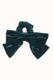 GREEN VELVET BOW SCRUNCHIE